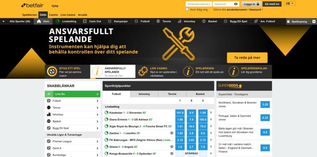 Betfair hemsida