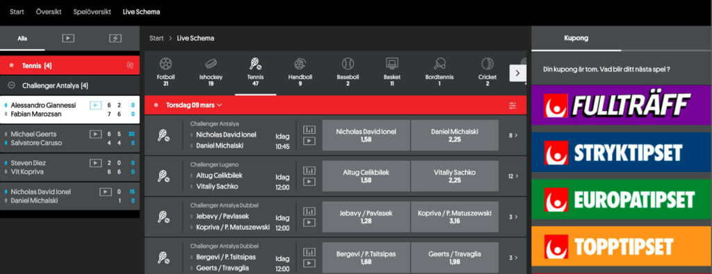 Livebetting hos Svenska Spel